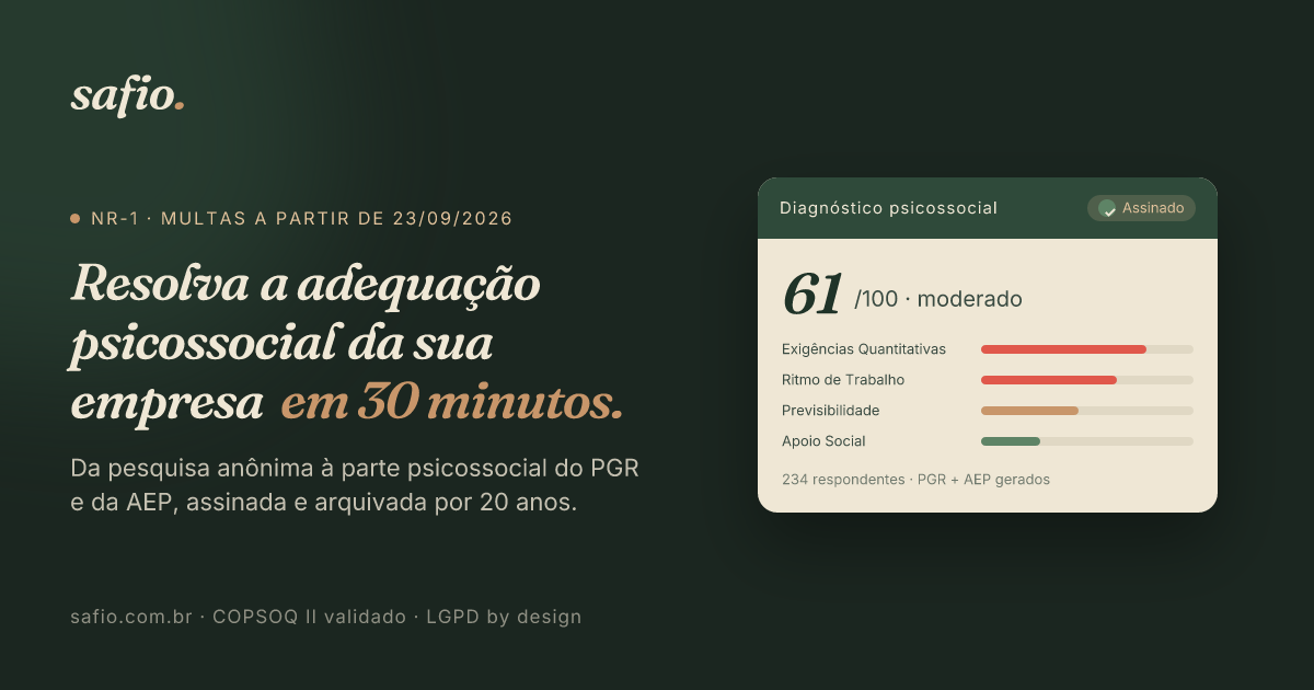 SAFIO — Diagnóstico NR-1 de Riscos Psicossociais